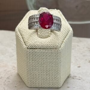 Lab Created Ruby 4.35ctw Ring Rhodium over Sterling Silver Sz 8 - NIB